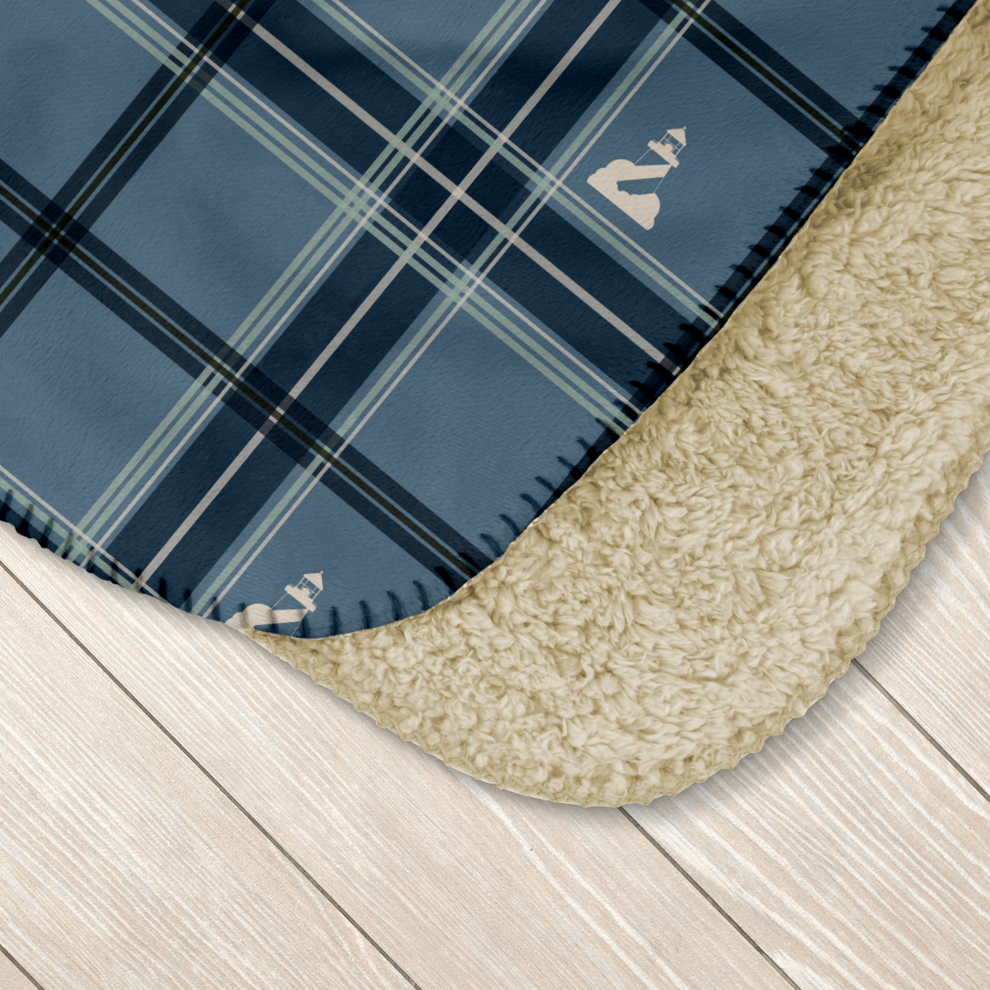 Lighthouse Blue Tartan Sherpa Blanket