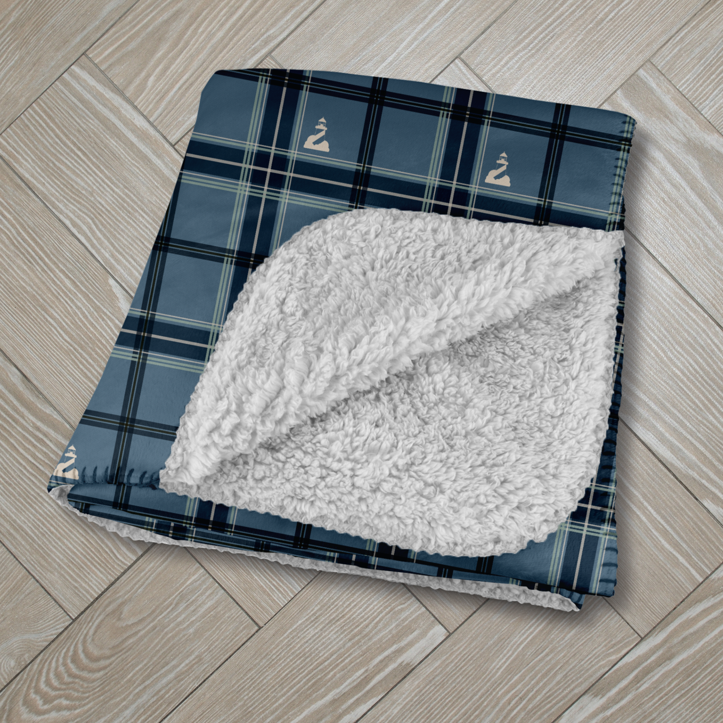 Lighthouse Blue Tartan Sherpa Blanket