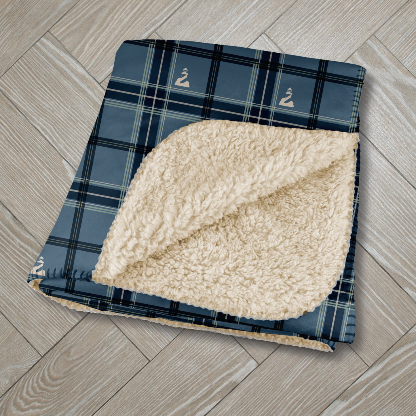 Lighthouse Blue Tartan Sherpa Blanket