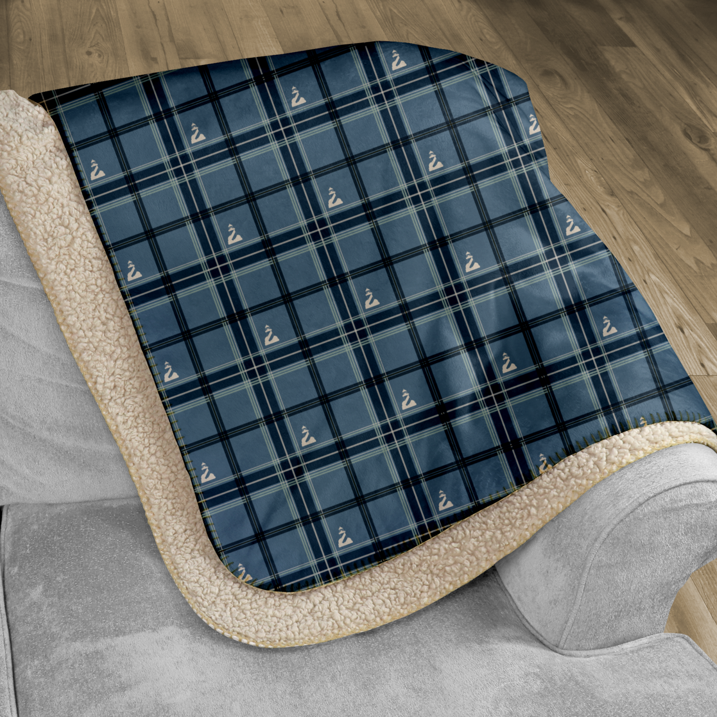 Lighthouse Blue Tartan Sherpa Blanket