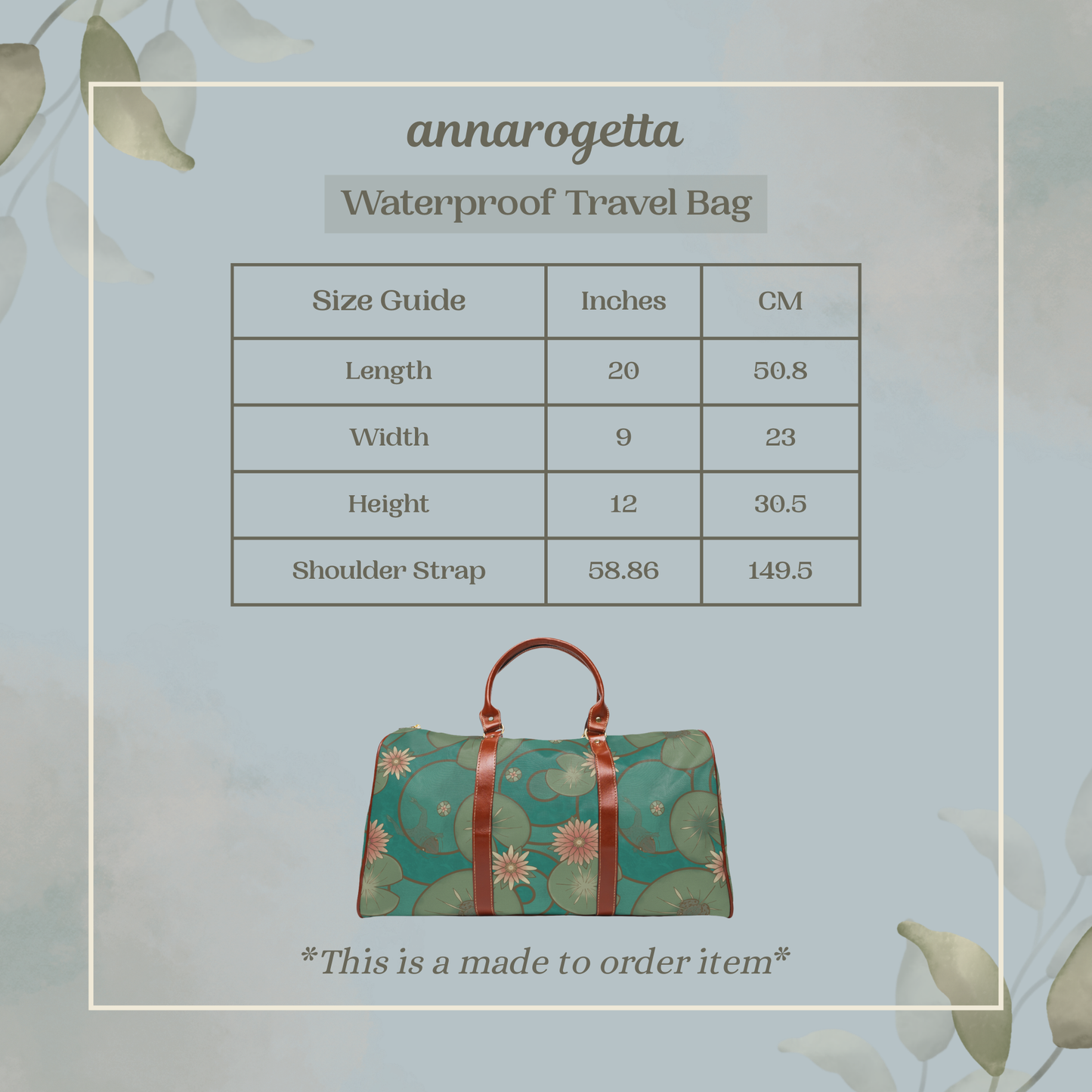 Stained Glass Frog and Water Lily Waterproof Travel Bag