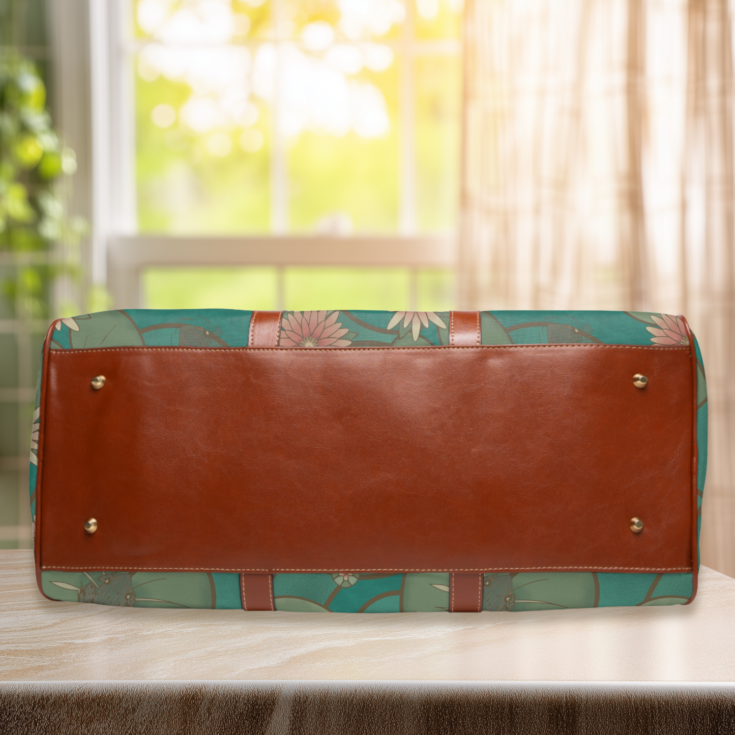 Stained Glass Frog and Water Lily Waterproof Travel Bag