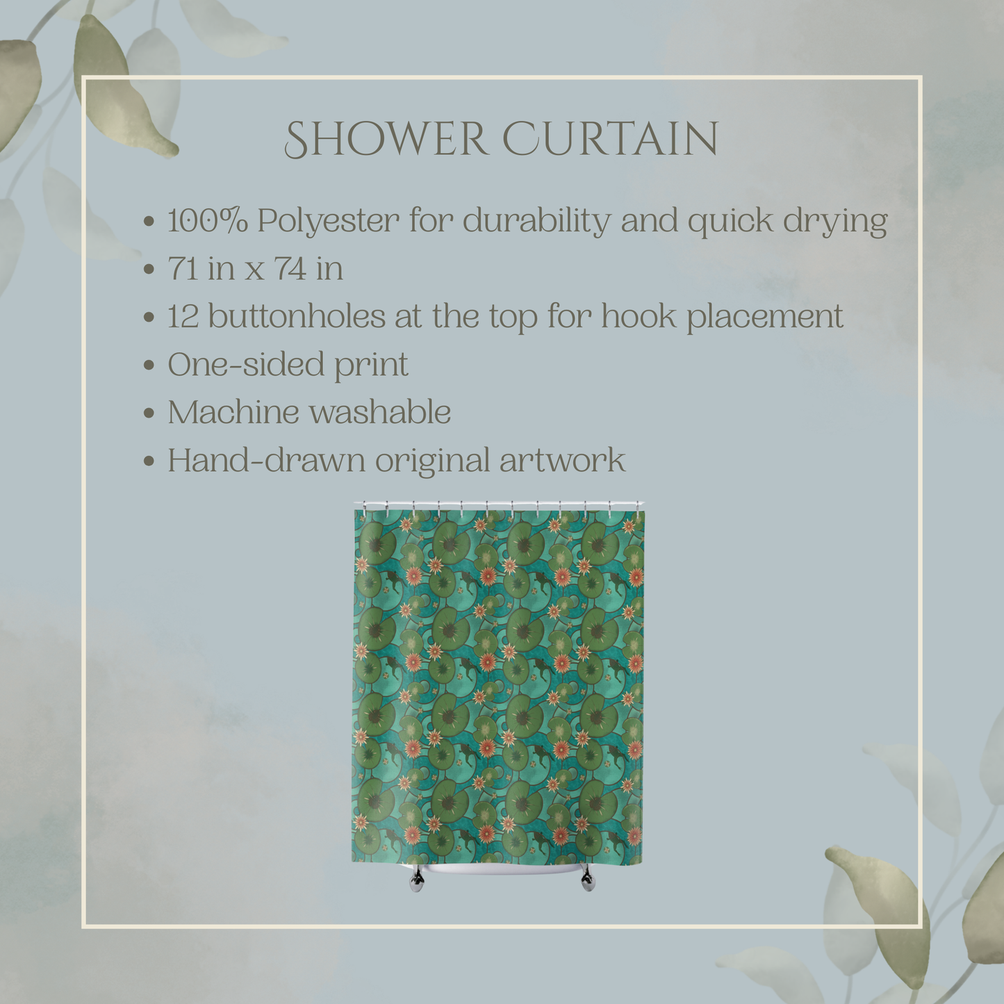 Stained Glass Frog & Water Lilies Shower Curtain