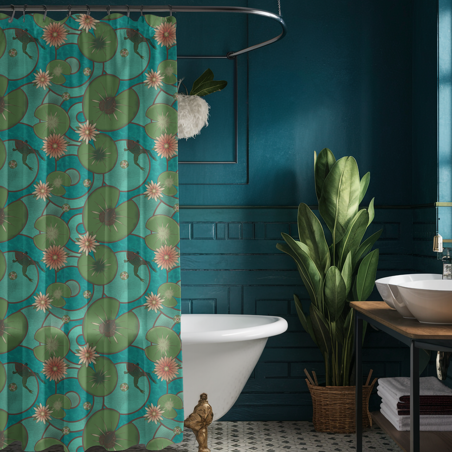 Stained Glass Frog & Water Lilies Shower Curtain