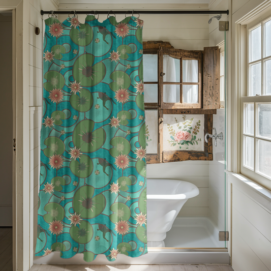 Stained Glass Frog & Water Lilies Shower Curtain