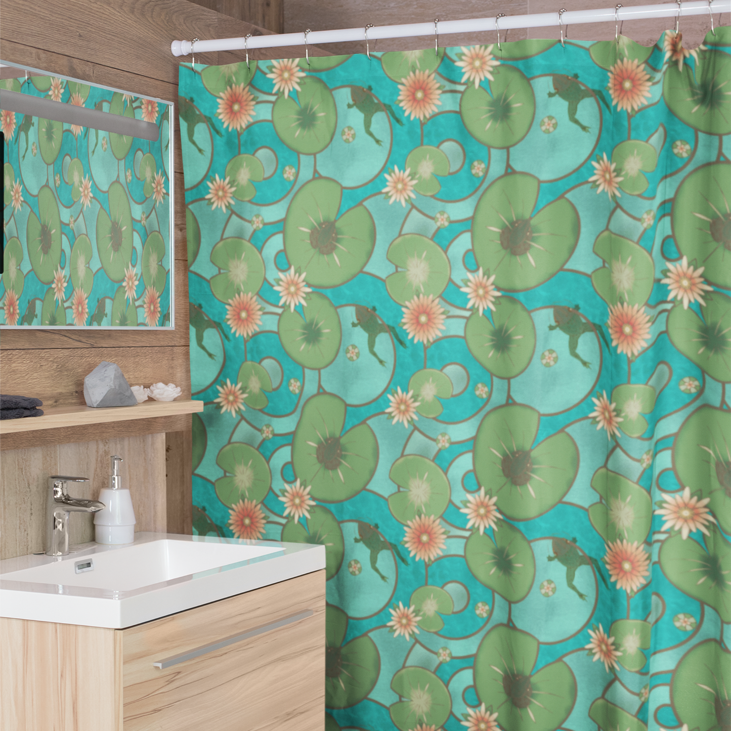 Stained Glass Frog & Water Lilies Shower Curtain