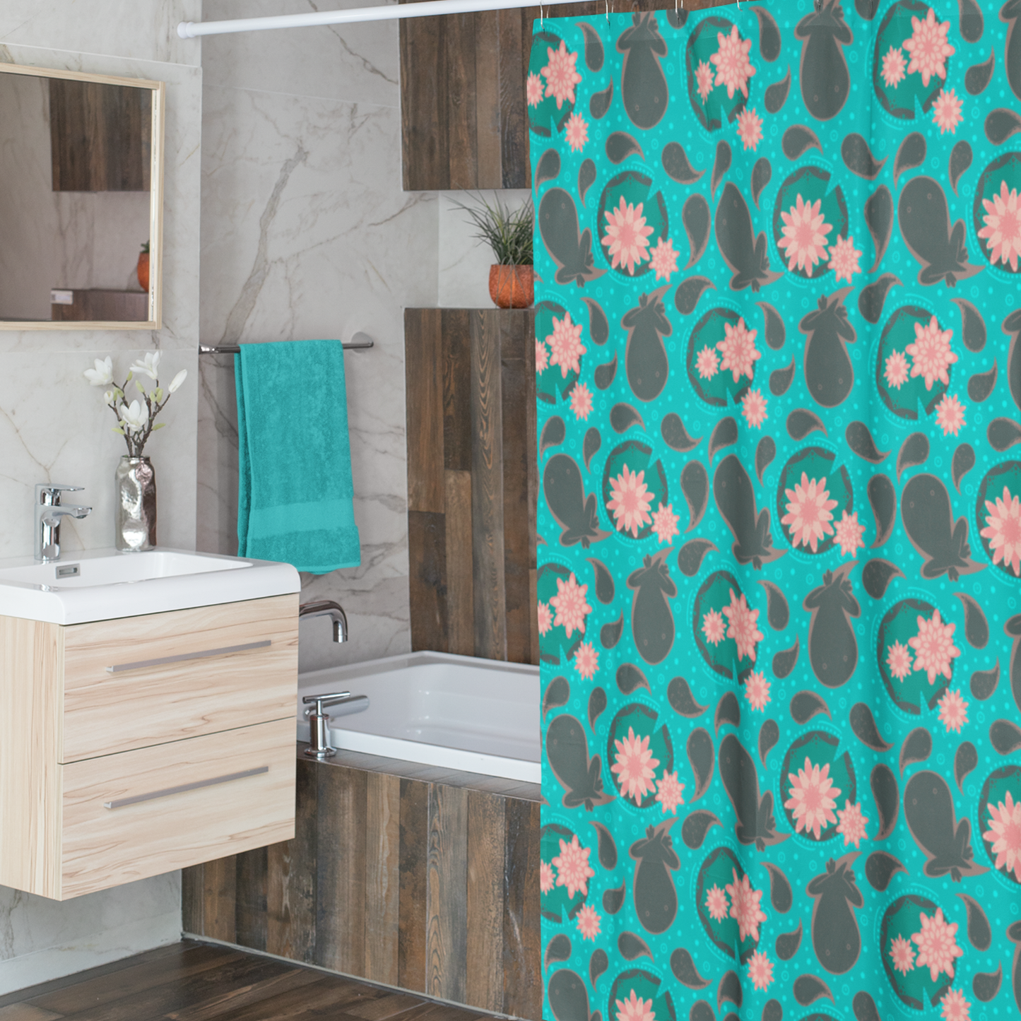 Tadpole Paisley Shower Curtain