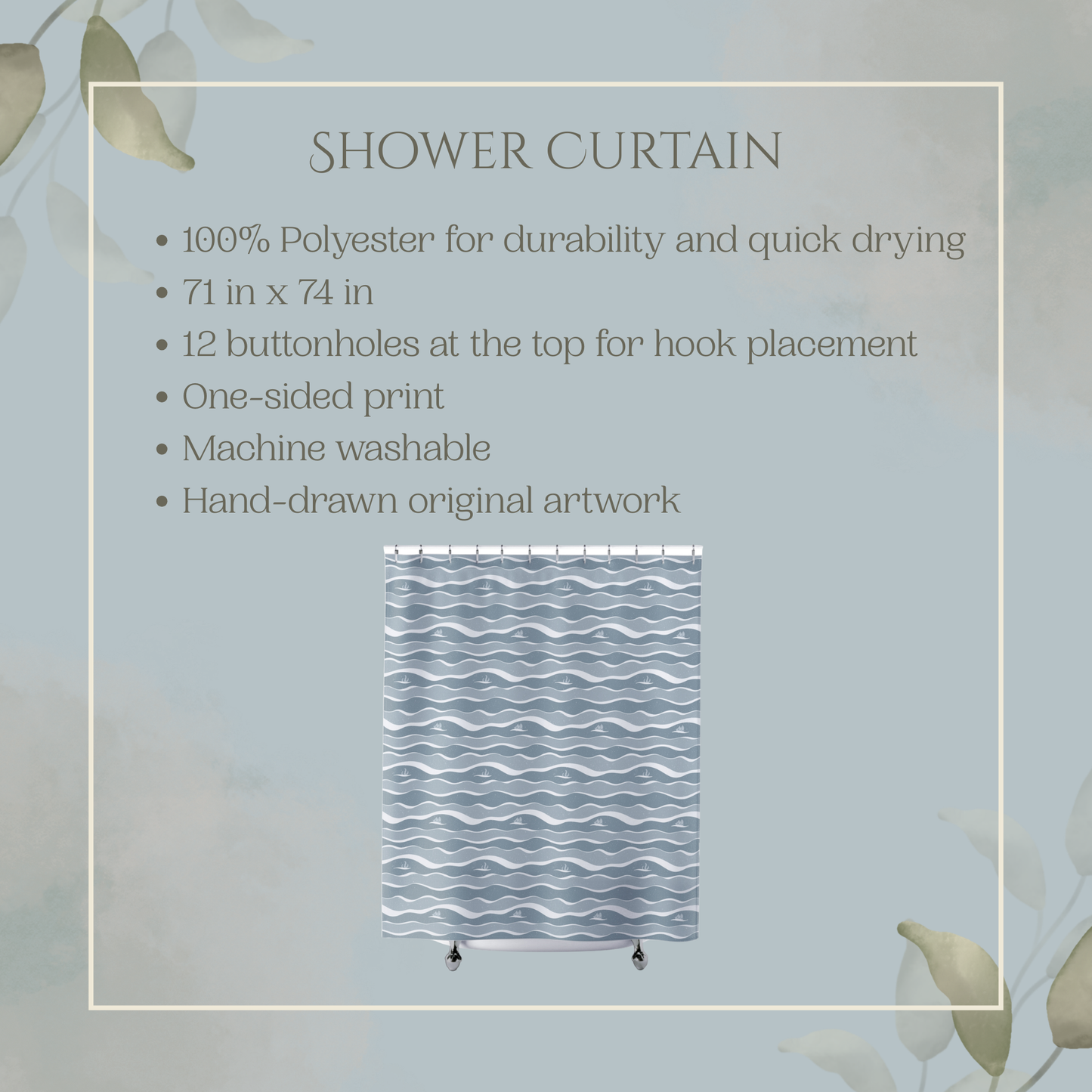Ocean Wave Pattern with Ship & Kraken Shower Curtain