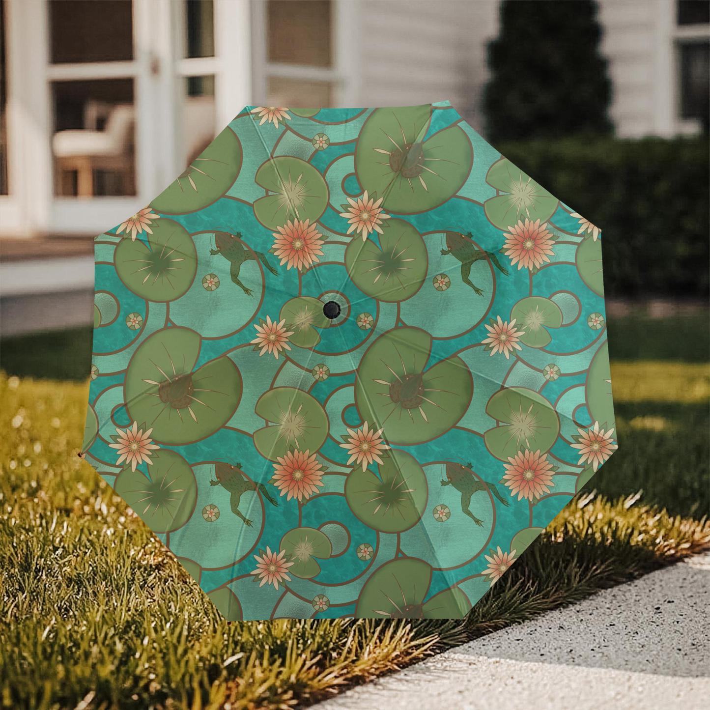 Stained Glass Frogs & Water Lily Pad Umbrella