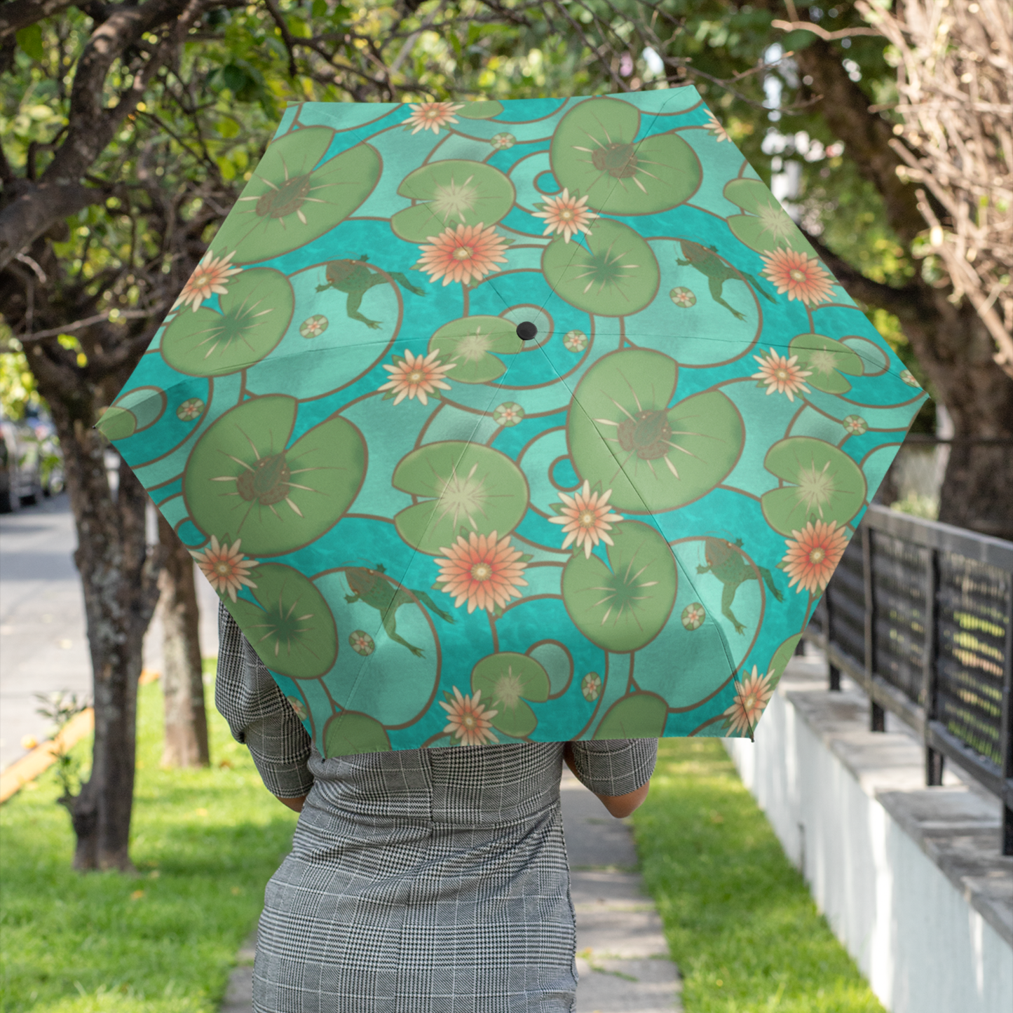 Stained Glass Frogs & Water Lily Pad Umbrella