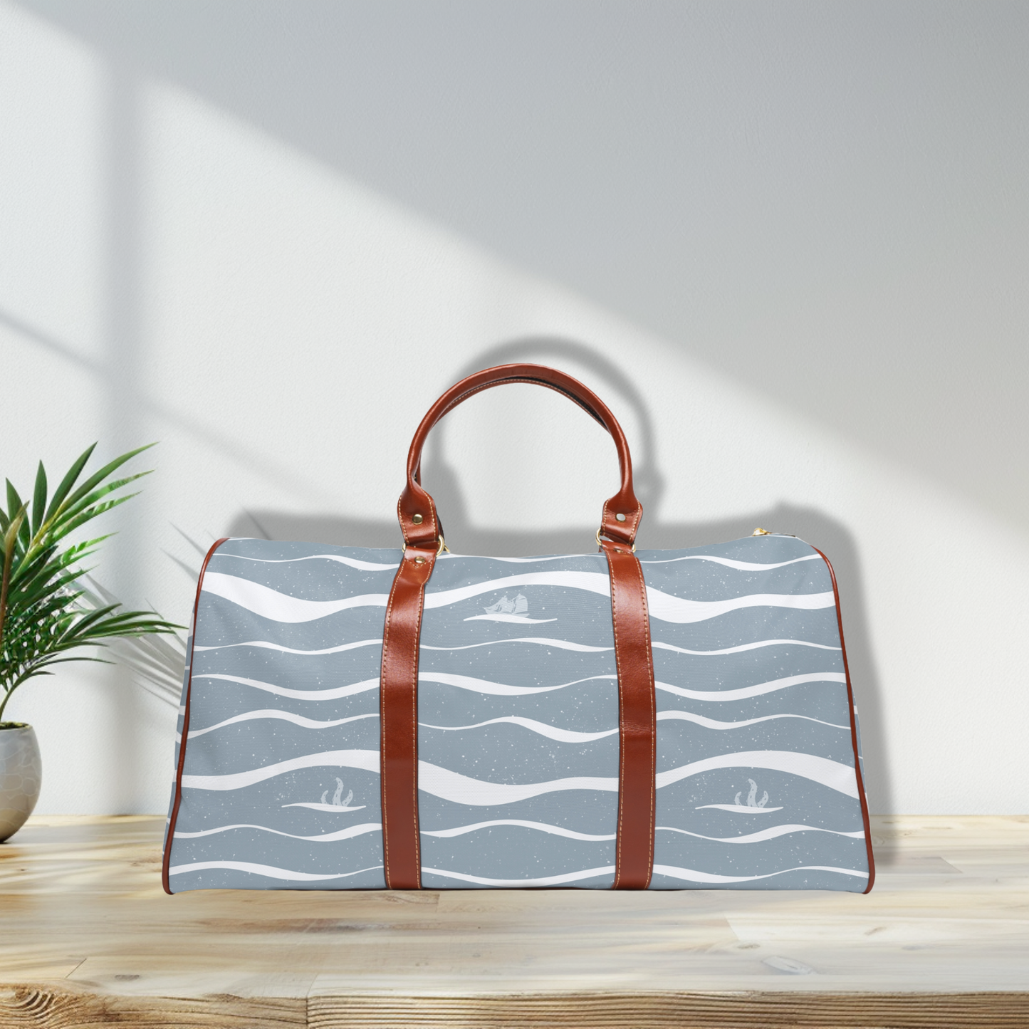 Ocean Wave Pattern with Ship & Kraken Waterproof Travel Bag