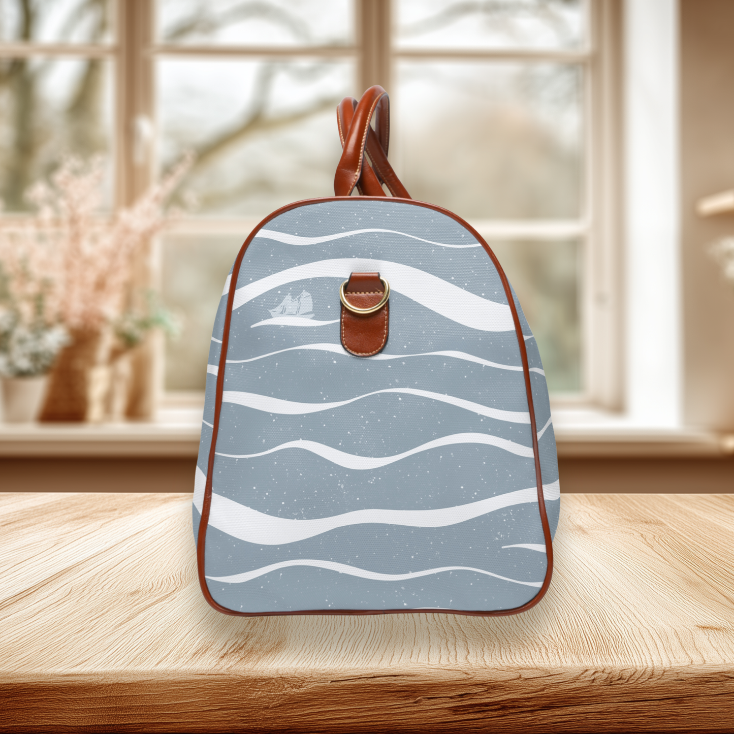 Ocean Wave Pattern with Ship & Kraken Waterproof Travel Bag