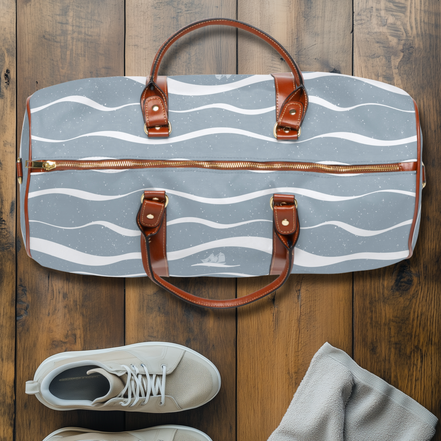 Ocean Wave Pattern with Ship & Kraken Waterproof Travel Bag