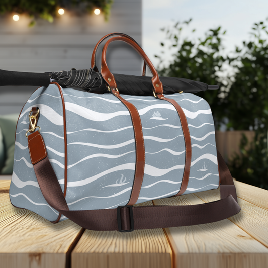 Ocean Wave Pattern with Ship & Kraken Waterproof Travel Bag