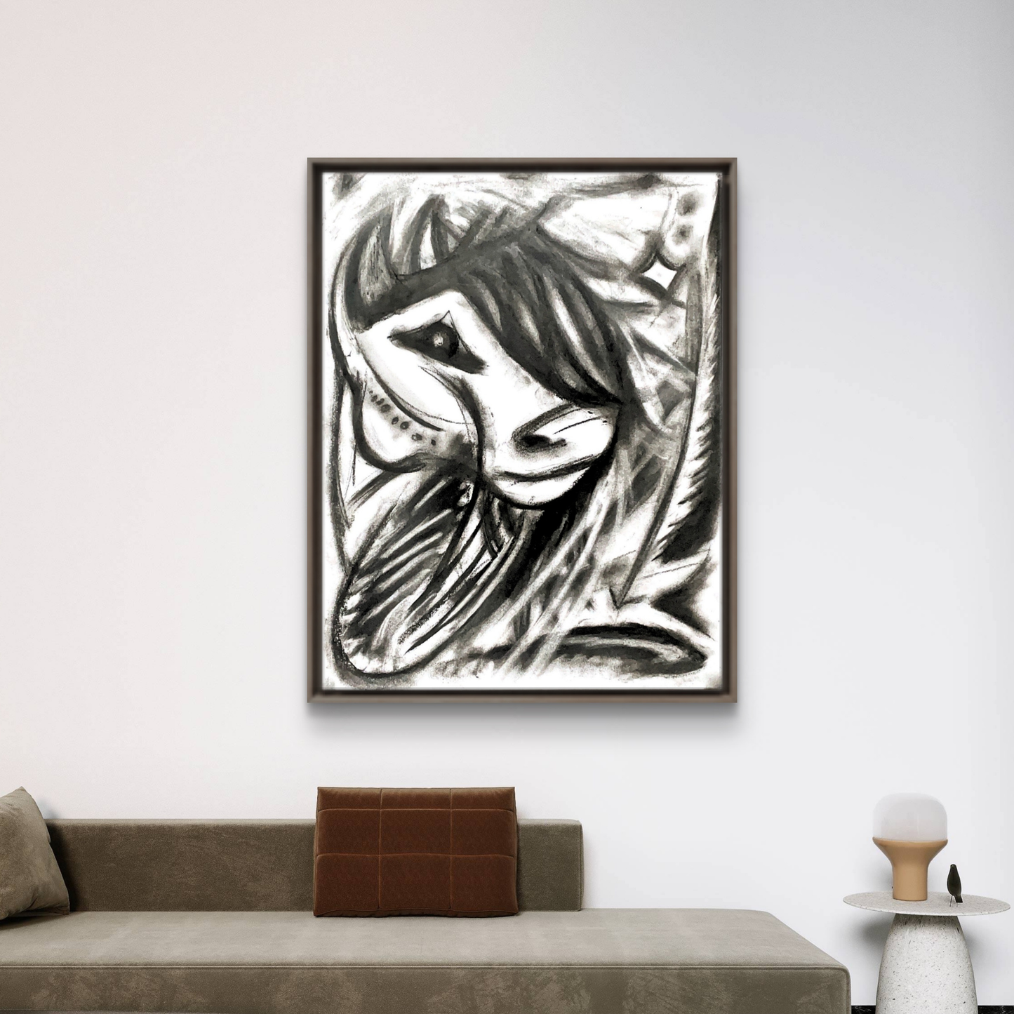 Abstract Charcoal Horse Framed Canvas Print