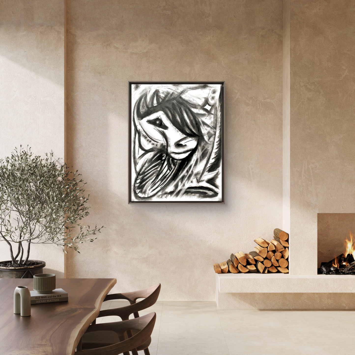 Abstract Charcoal Horse Framed Canvas Print