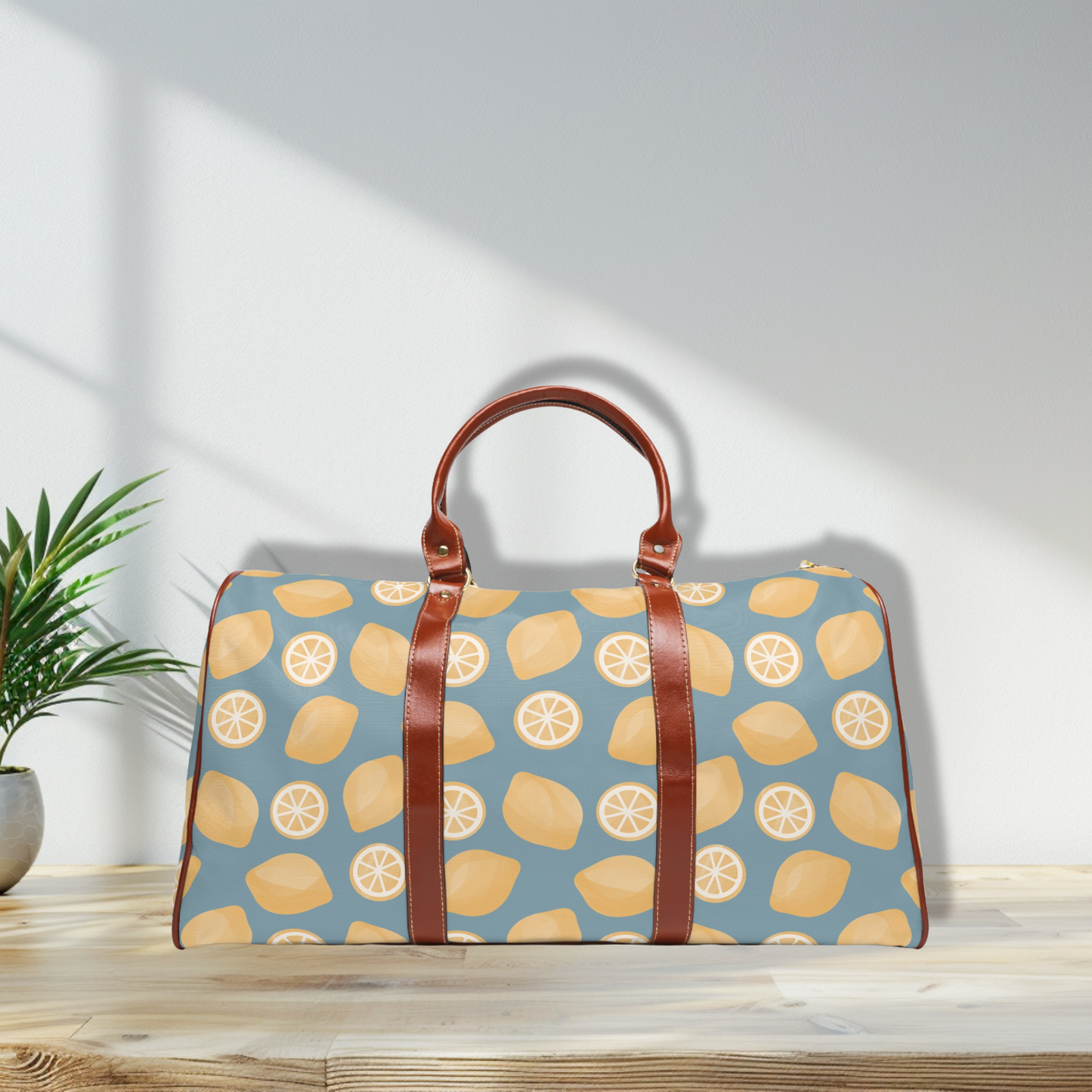 Watercolor Lemon Blue Waterproof Travel Bag
