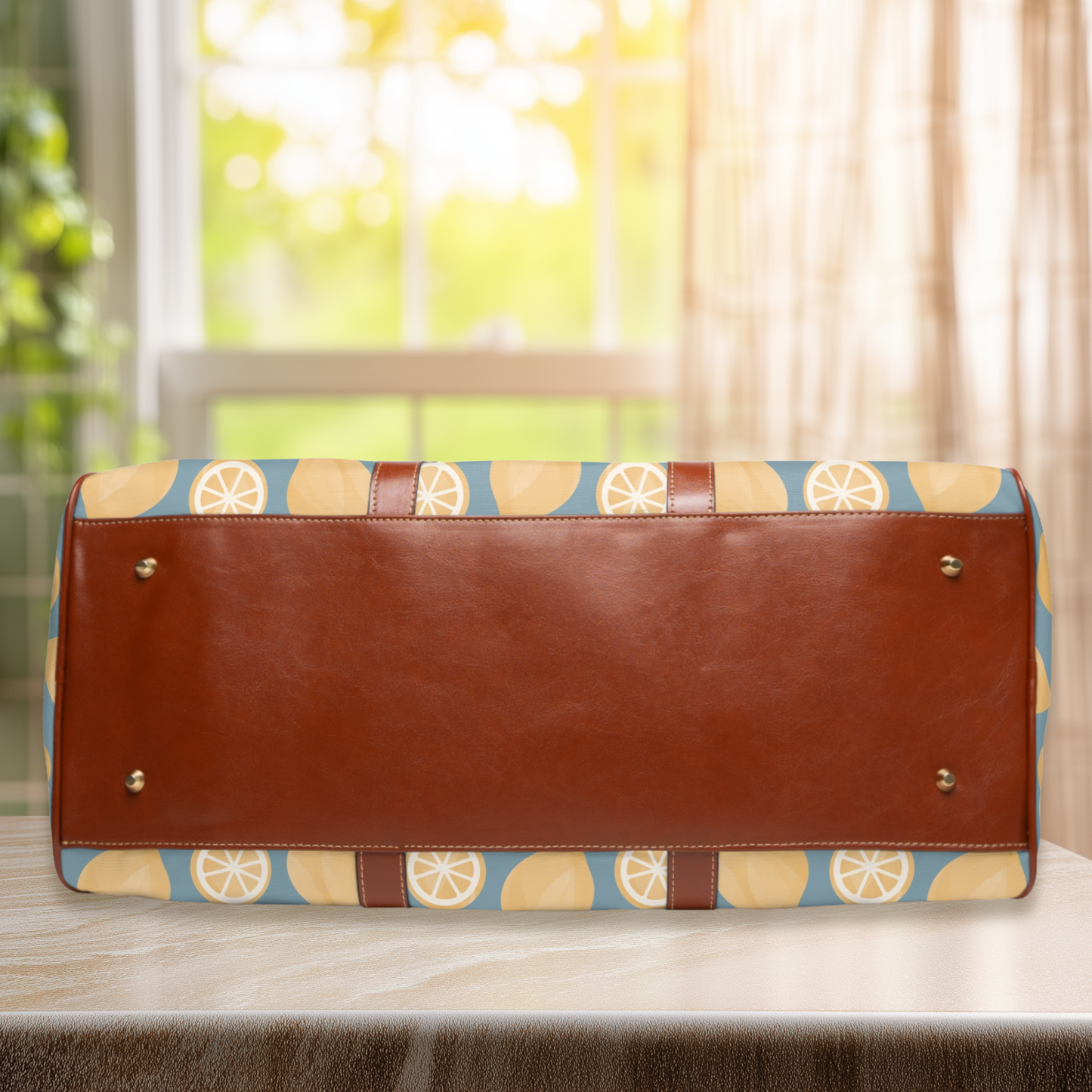 Watercolor Lemon Blue Waterproof Travel Bag