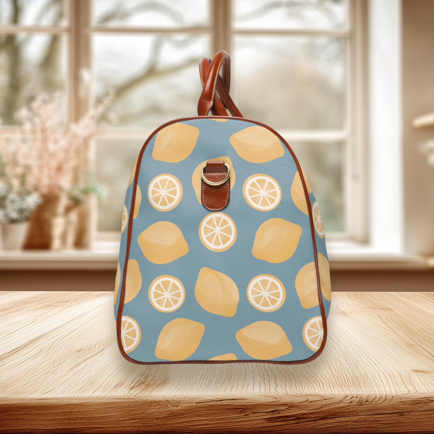 Watercolor Lemon Blue Waterproof Travel Bag
