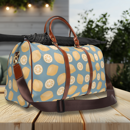 Watercolor Lemon Blue Waterproof Travel Bag