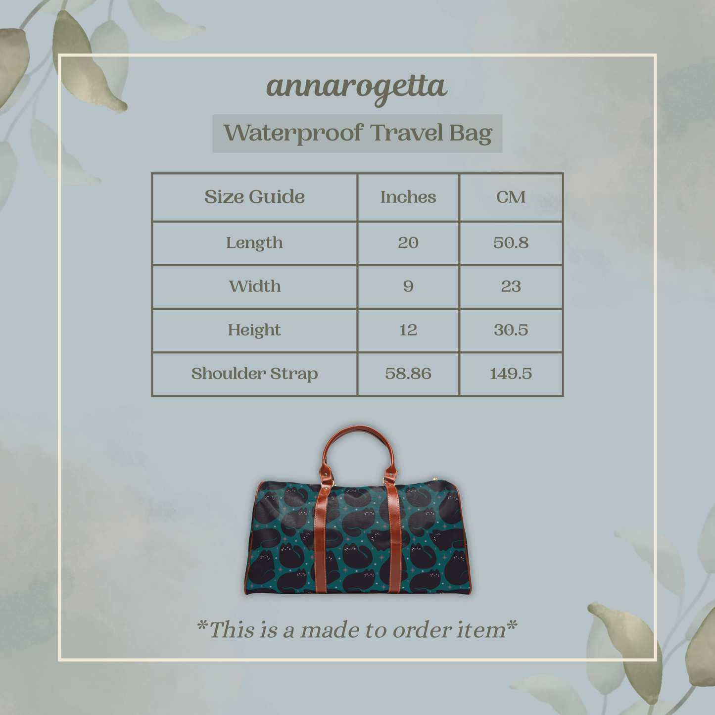 Retro Black Cat Teal Waterproof Travel Bag