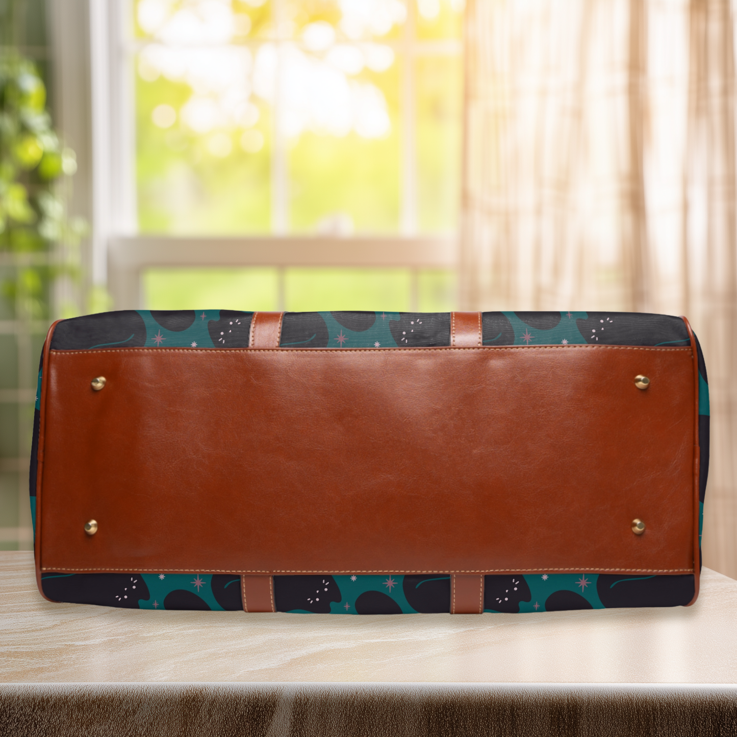 Retro Black Cat Teal Waterproof Travel Bag