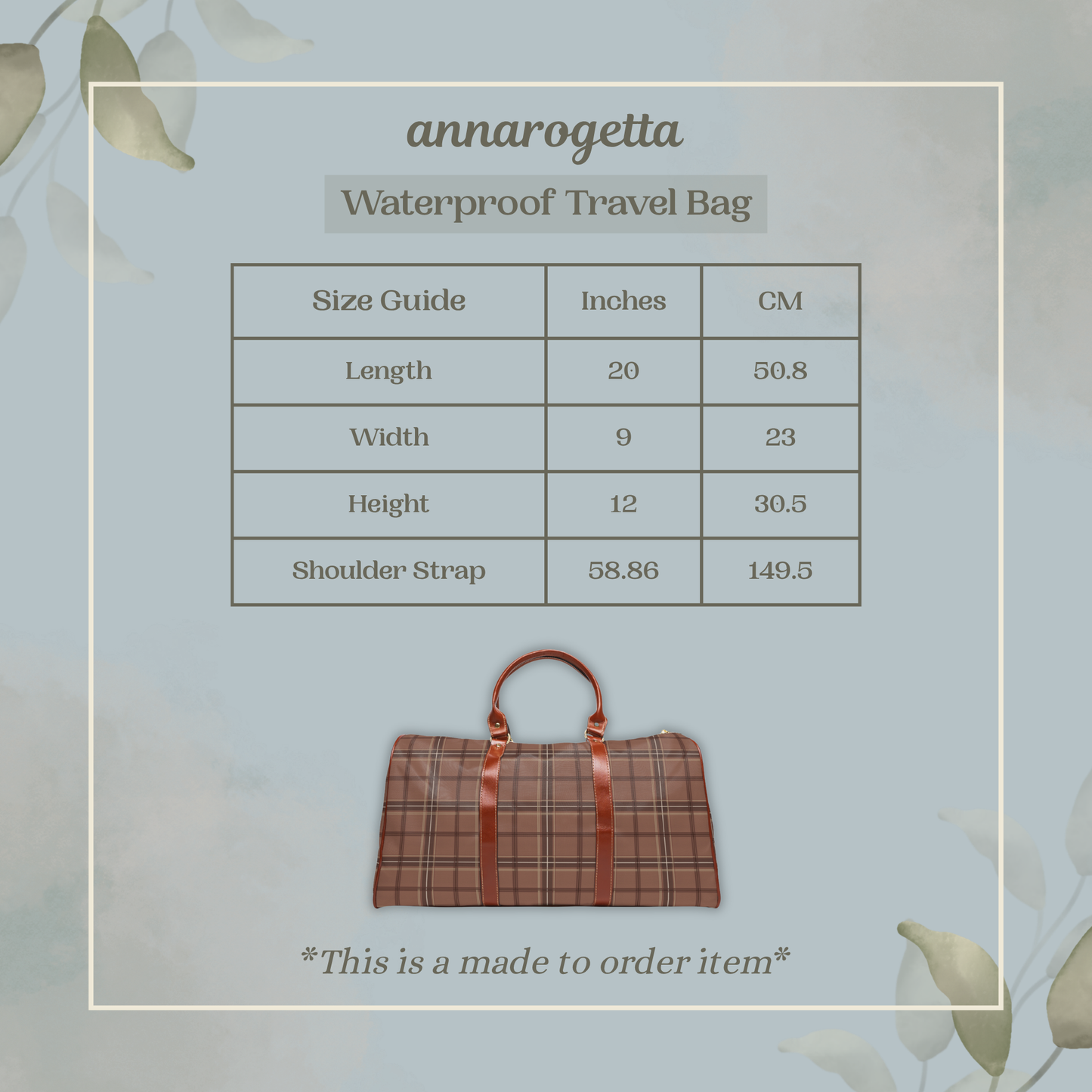Mocha Mousse Brown Tartan Waterproof Travel Bag
