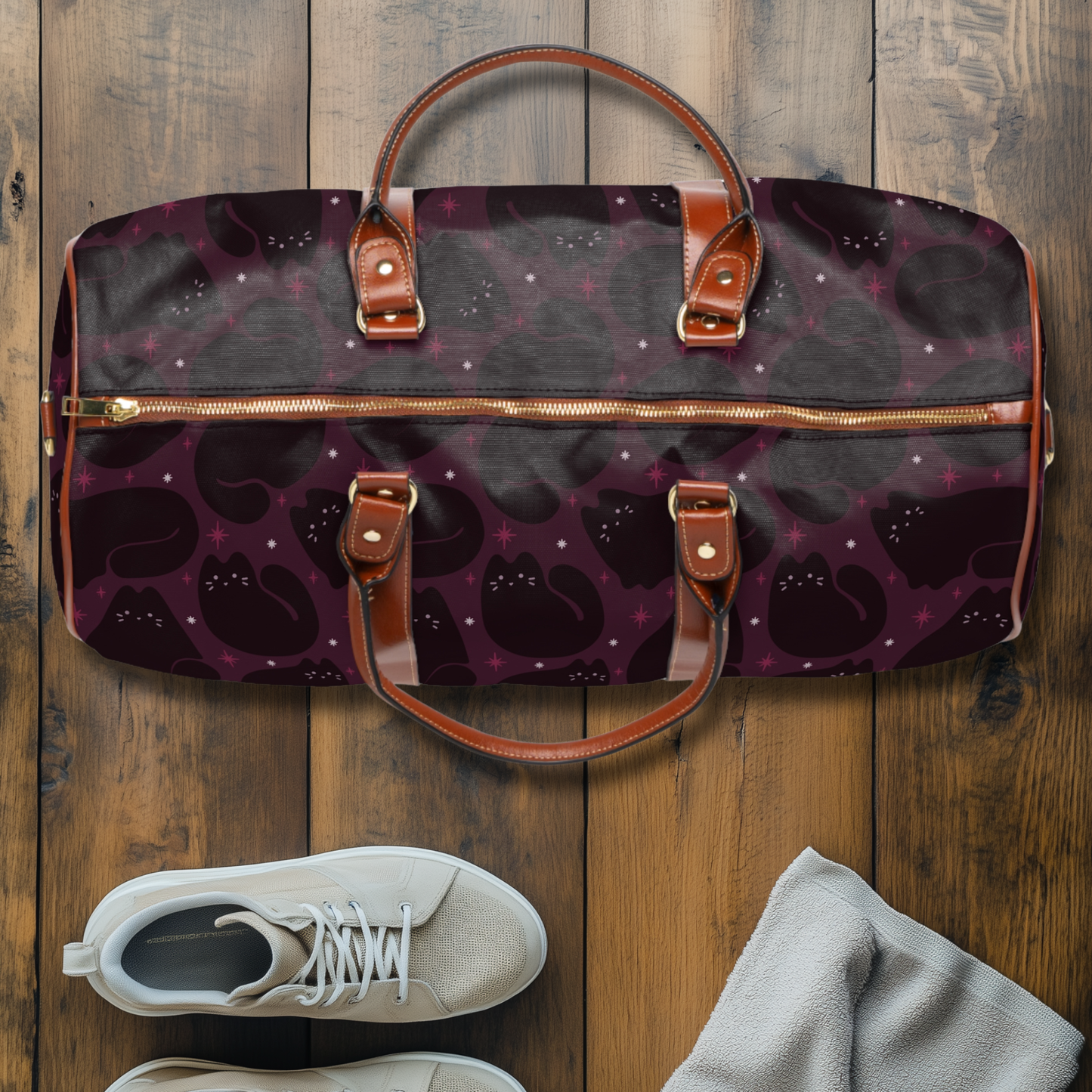 Retro Black Cat Gothic Romance Waterproof Travel Bag