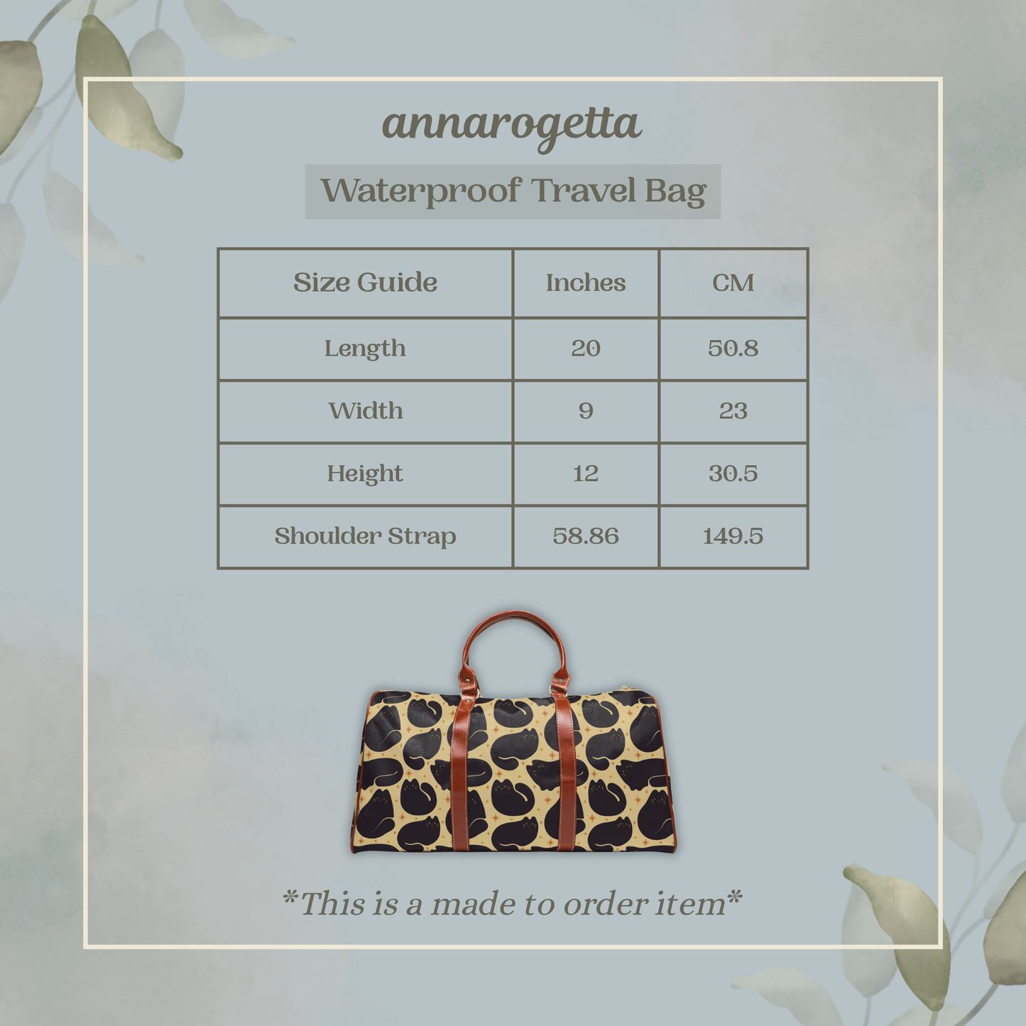 Black Cat Pattern Waterproof Travel Bag | Retro Beige Duffle