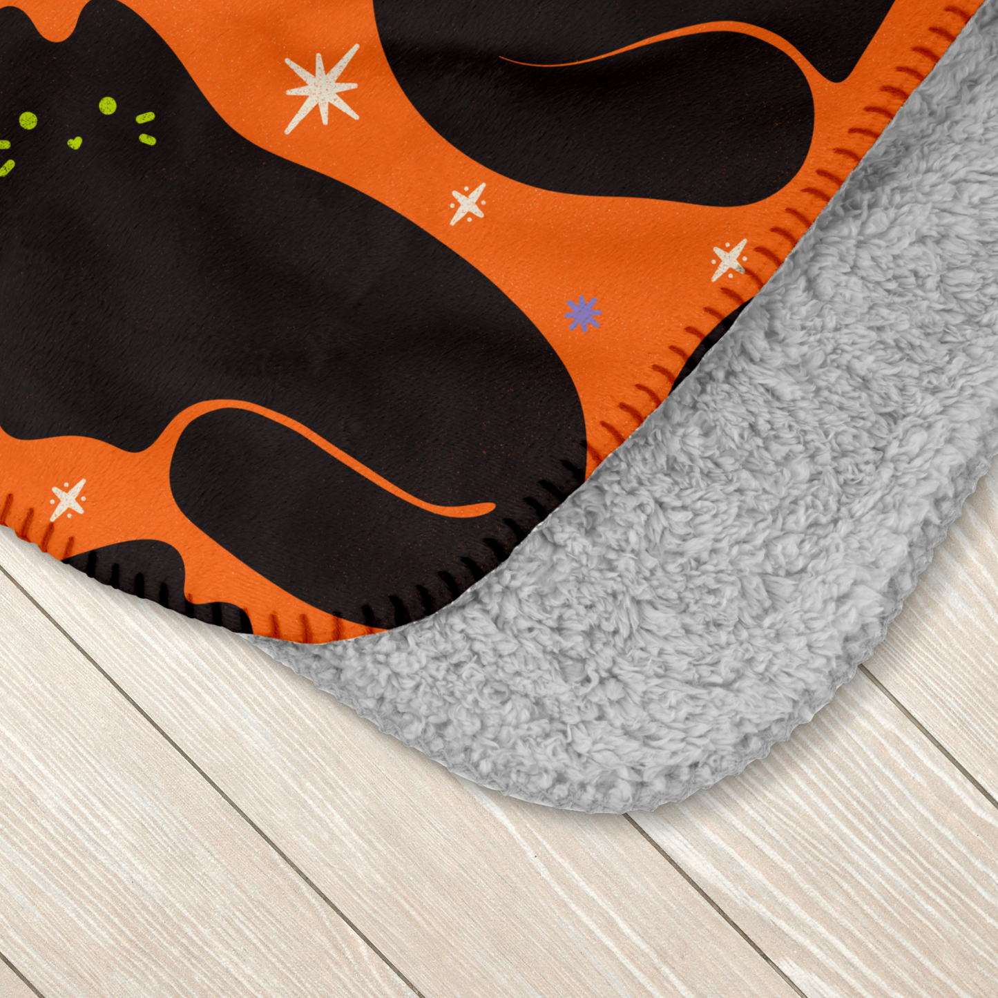 Retro Black Cat Orange Halloween Sherpa Blanket