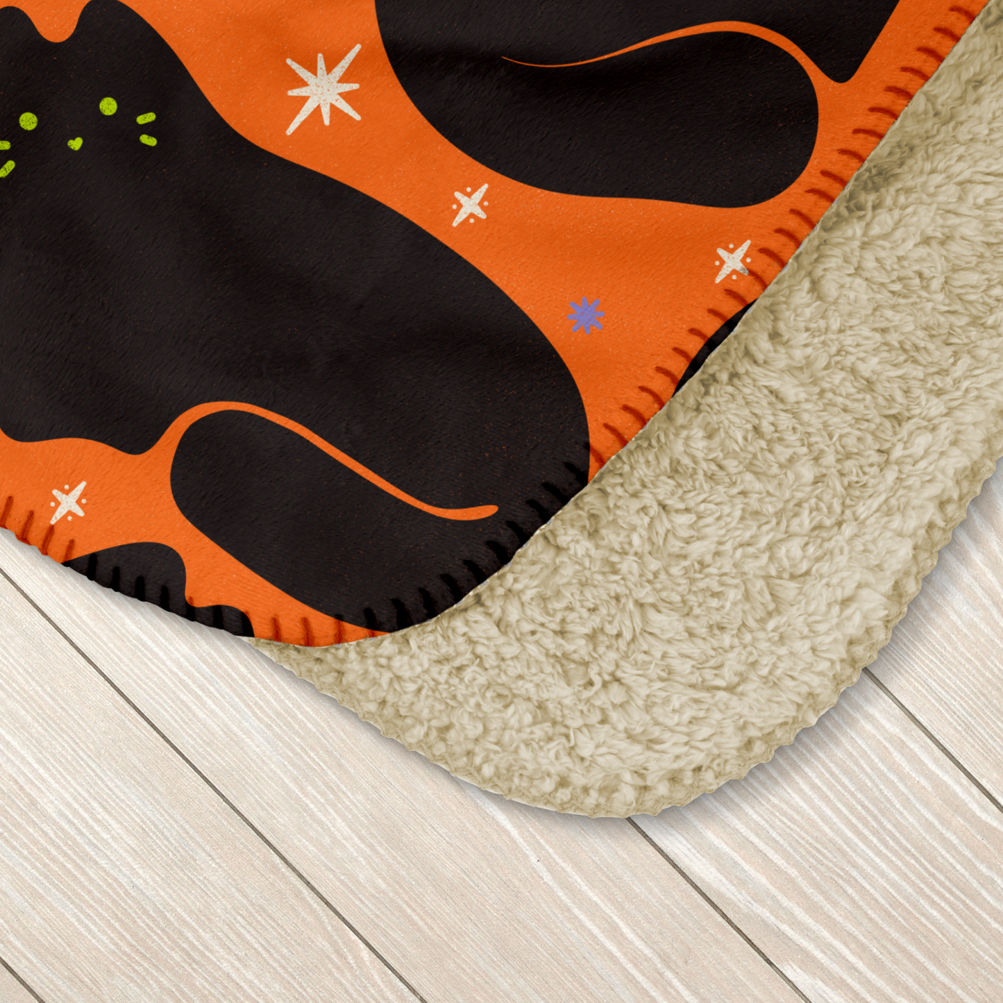 Retro Black Cat Orange Halloween Sherpa Blanket