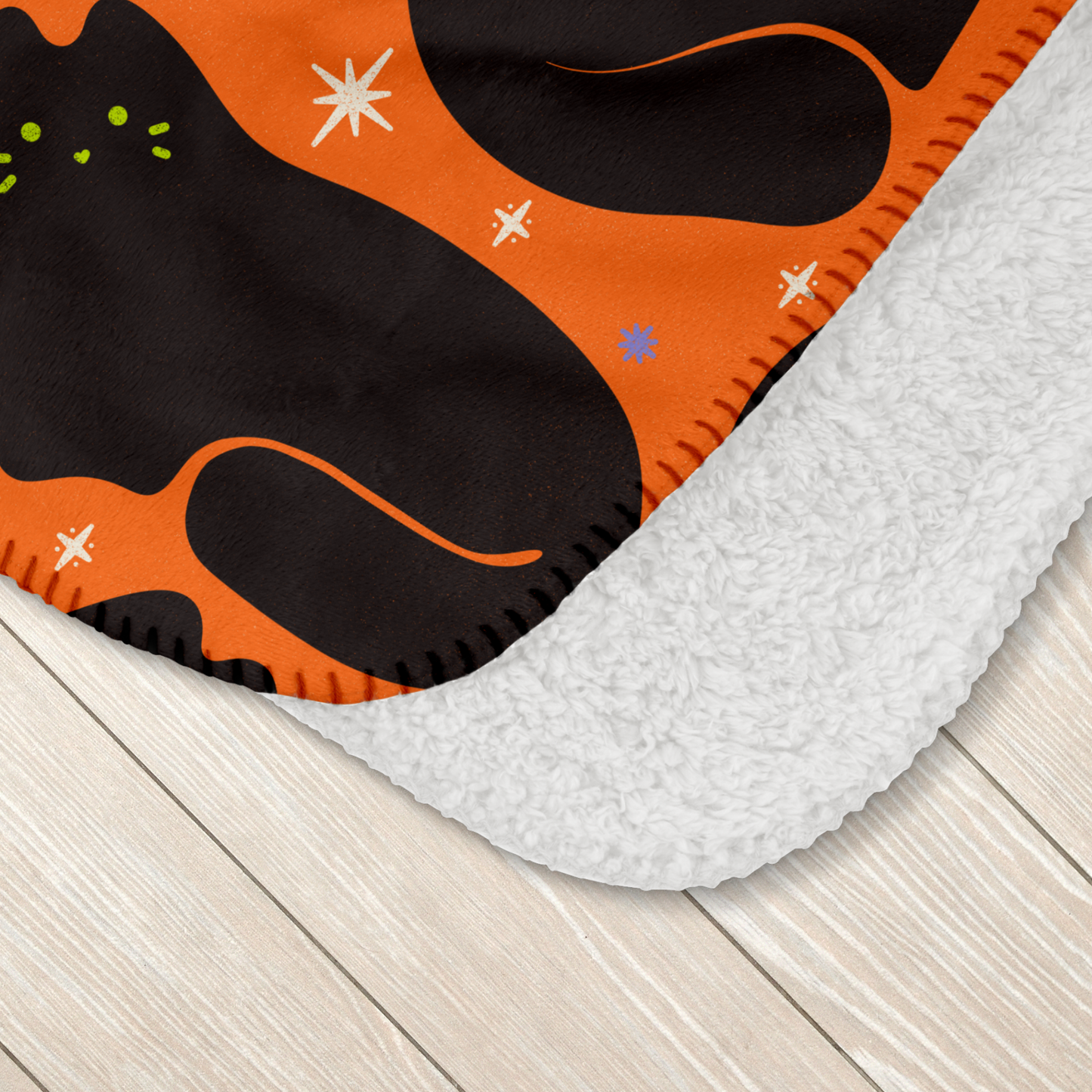 Retro Black Cat Orange Halloween Sherpa Blanket