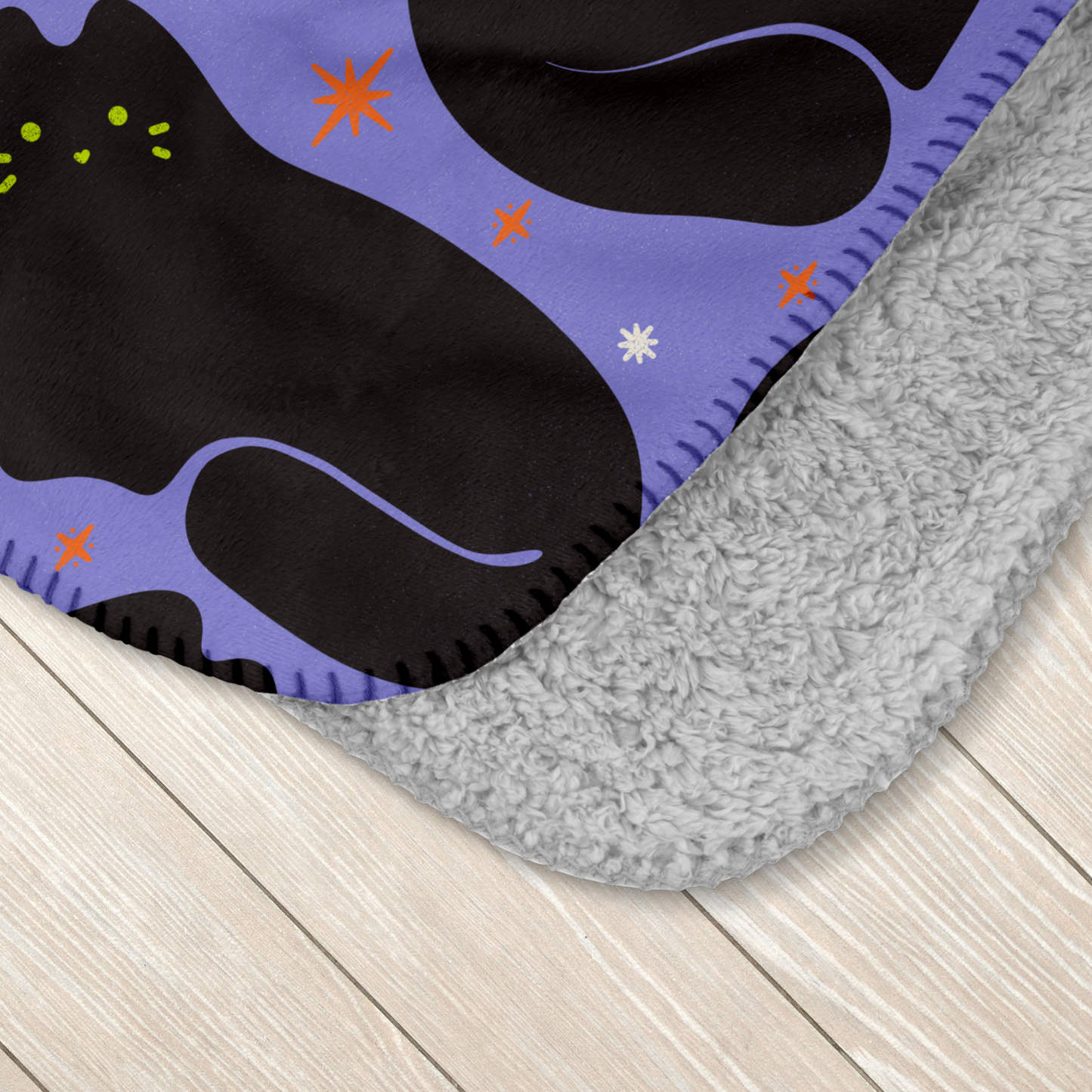 Retro Black Cat Purple Halloween Sherpa Blanket