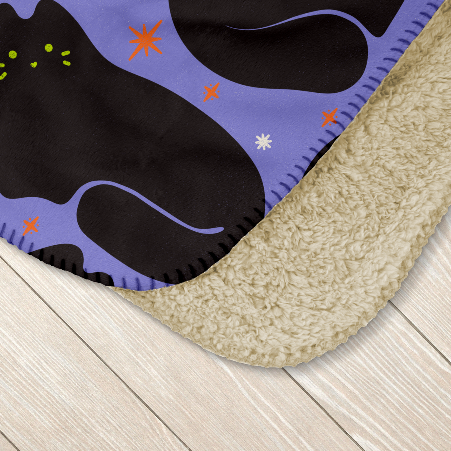 Retro Black Cat Purple Halloween Sherpa Blanket