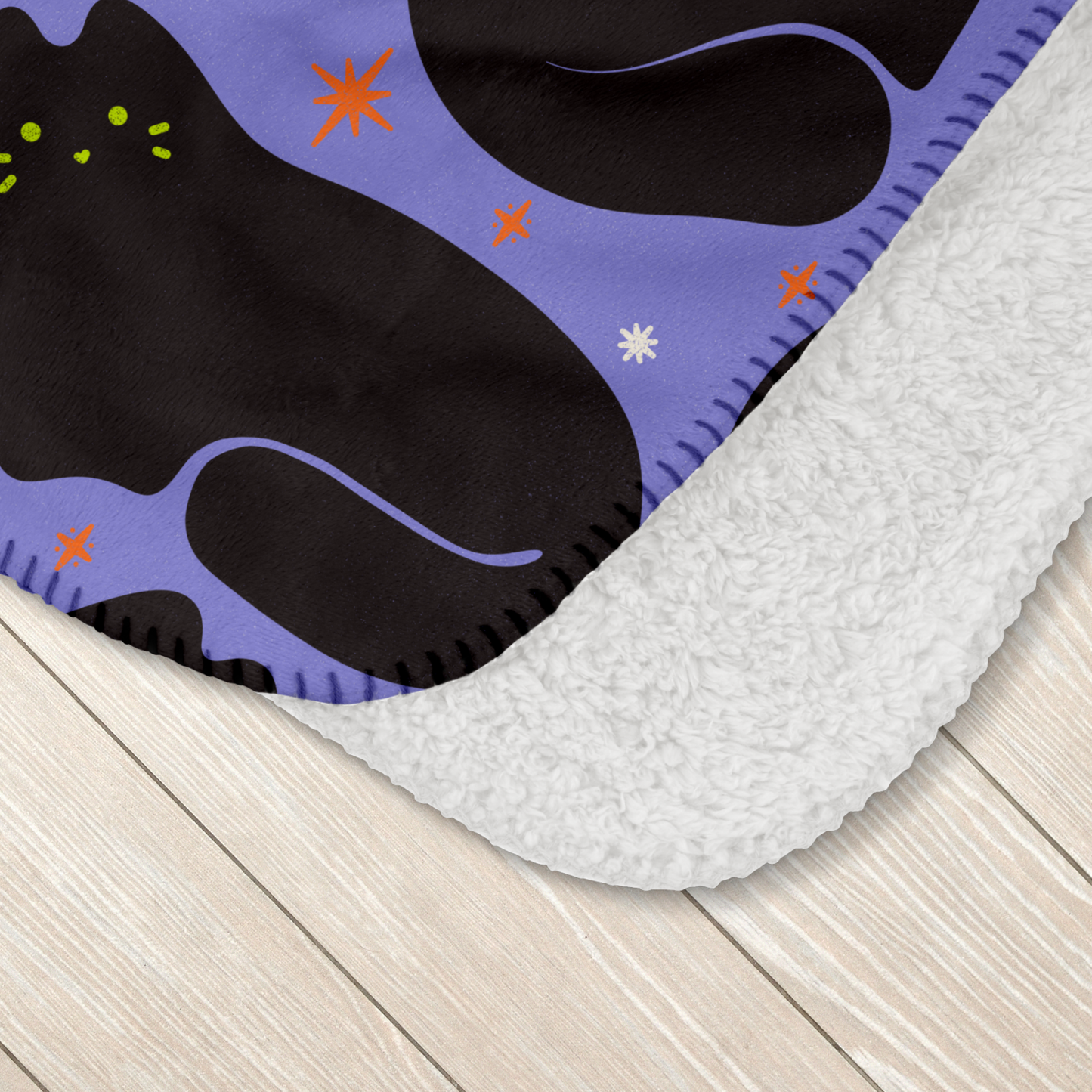 Retro Black Cat Purple Halloween Sherpa Blanket