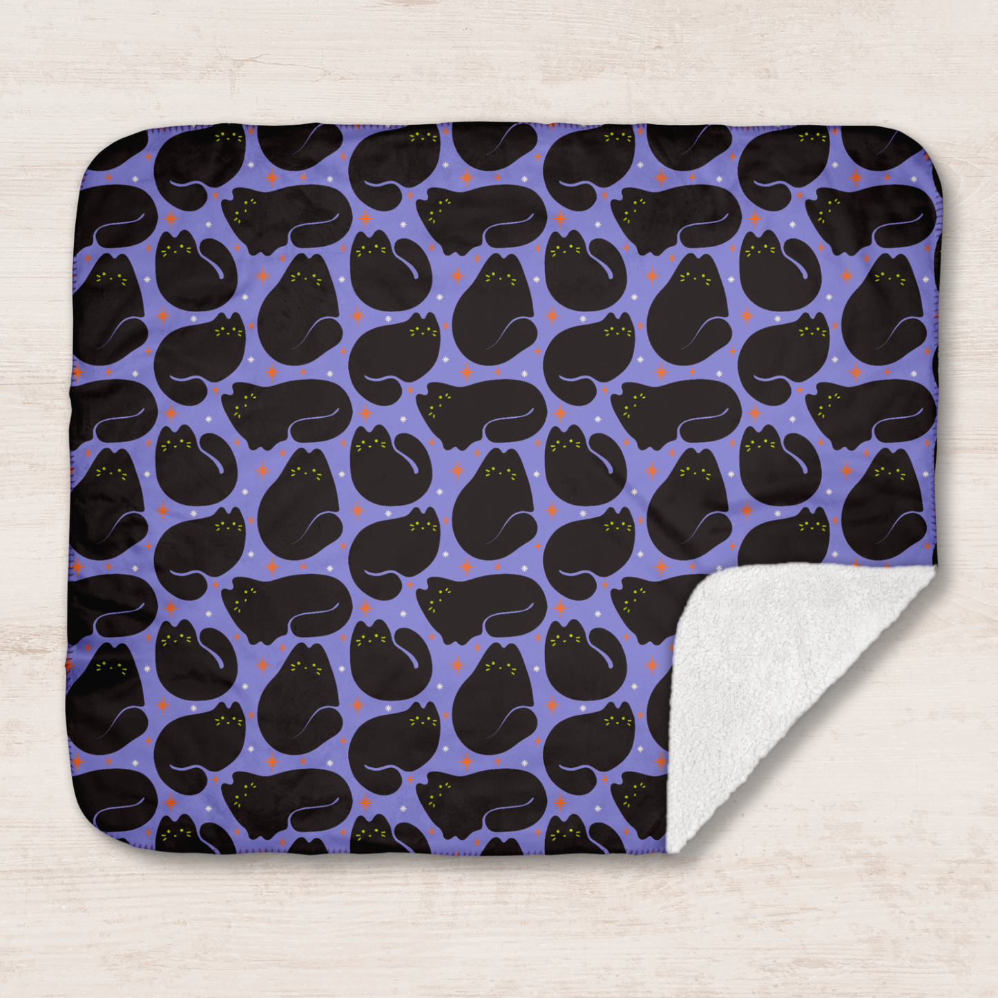 Retro Black Cat Purple Halloween Sherpa Blanket