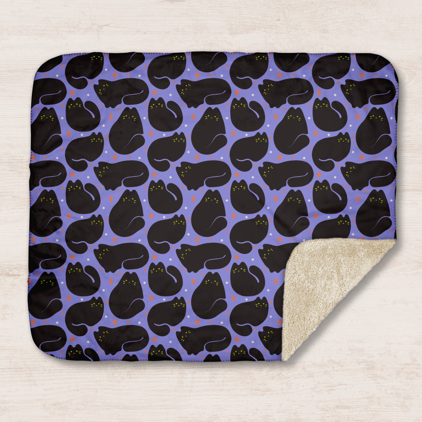 Retro Black Cat Purple Halloween Sherpa Blanket