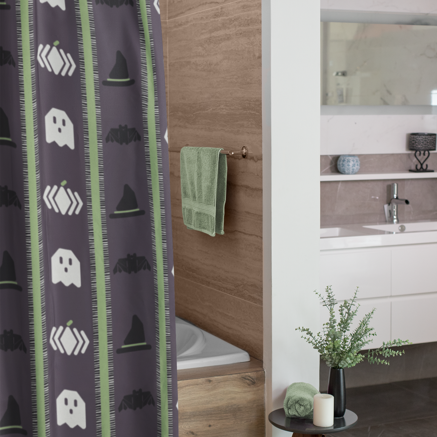 Halloween Striped Shower Curtain