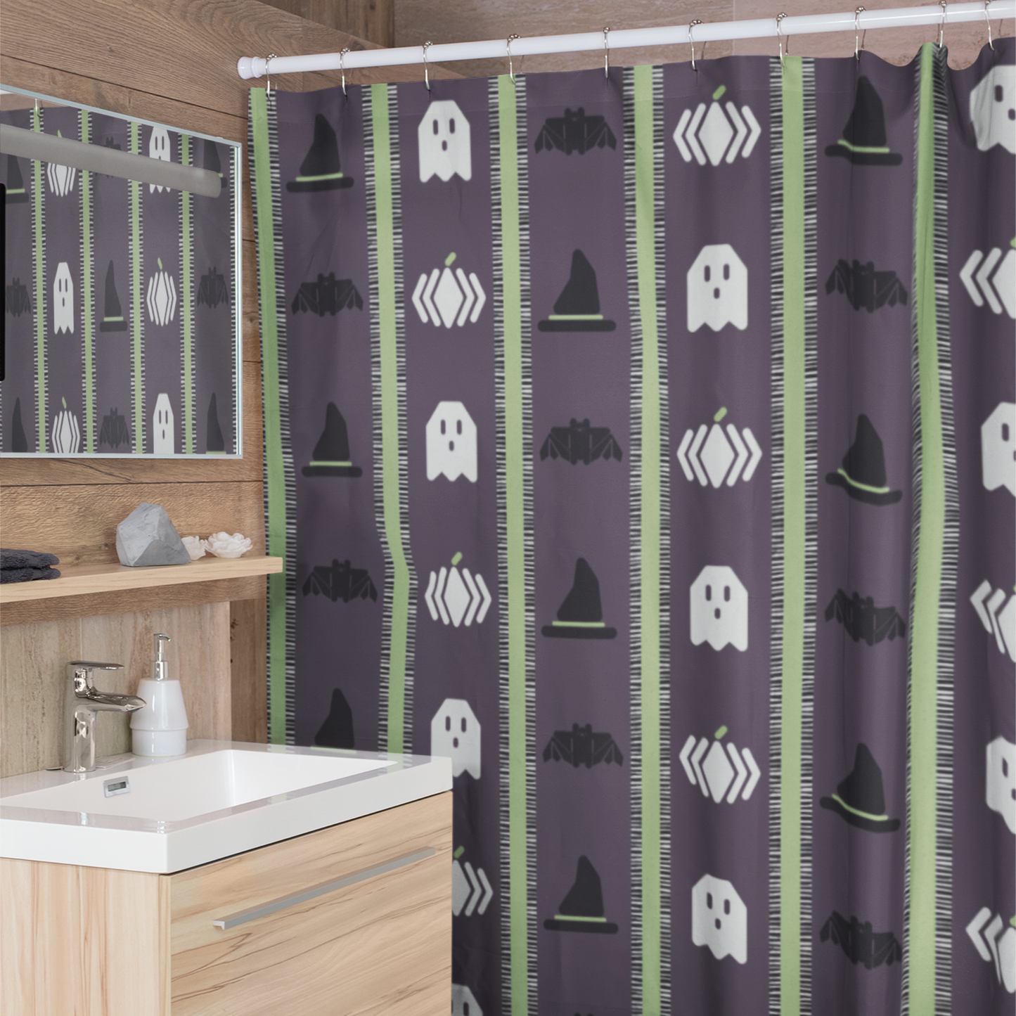 Halloween Striped Shower Curtain