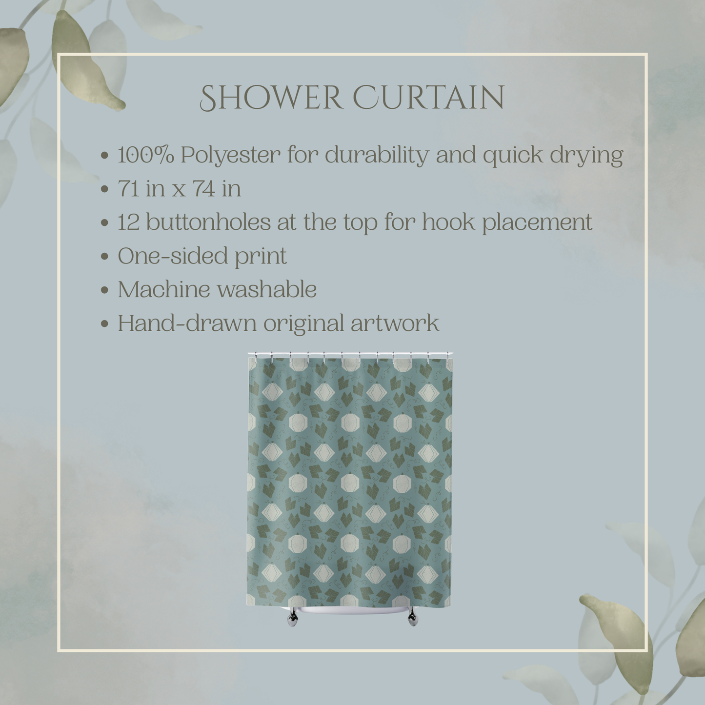 Boho Geometric Pumpkin Patch Blue Shower Curtain