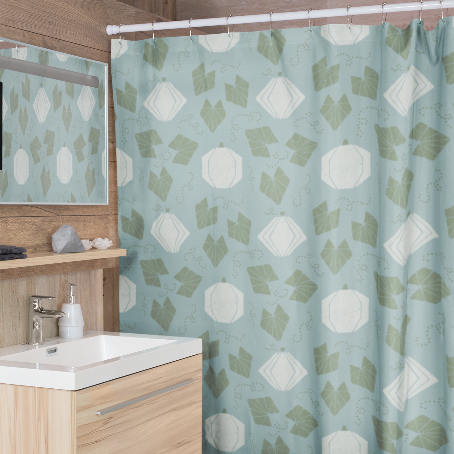 Boho Geometric Pumpkin Patch Blue Shower Curtain