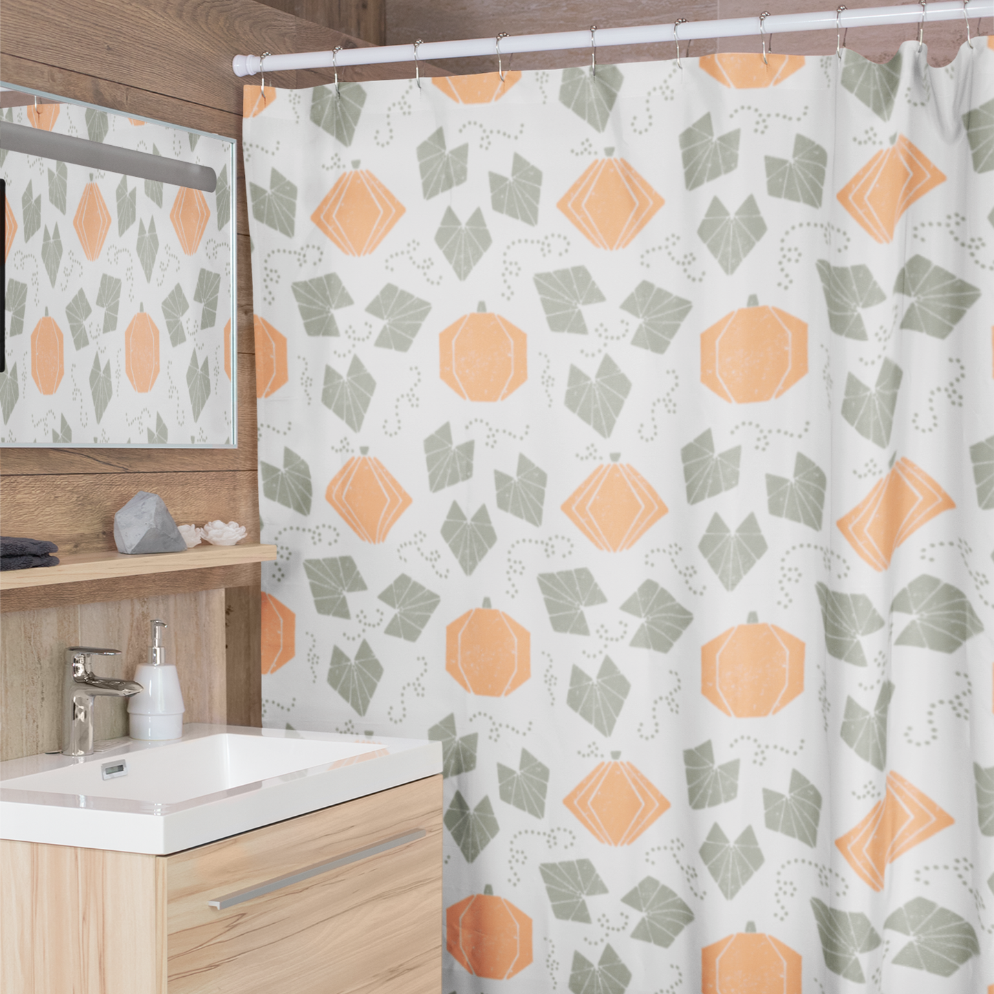 Boho Geometric Pumpkin Patch Shower Curtain