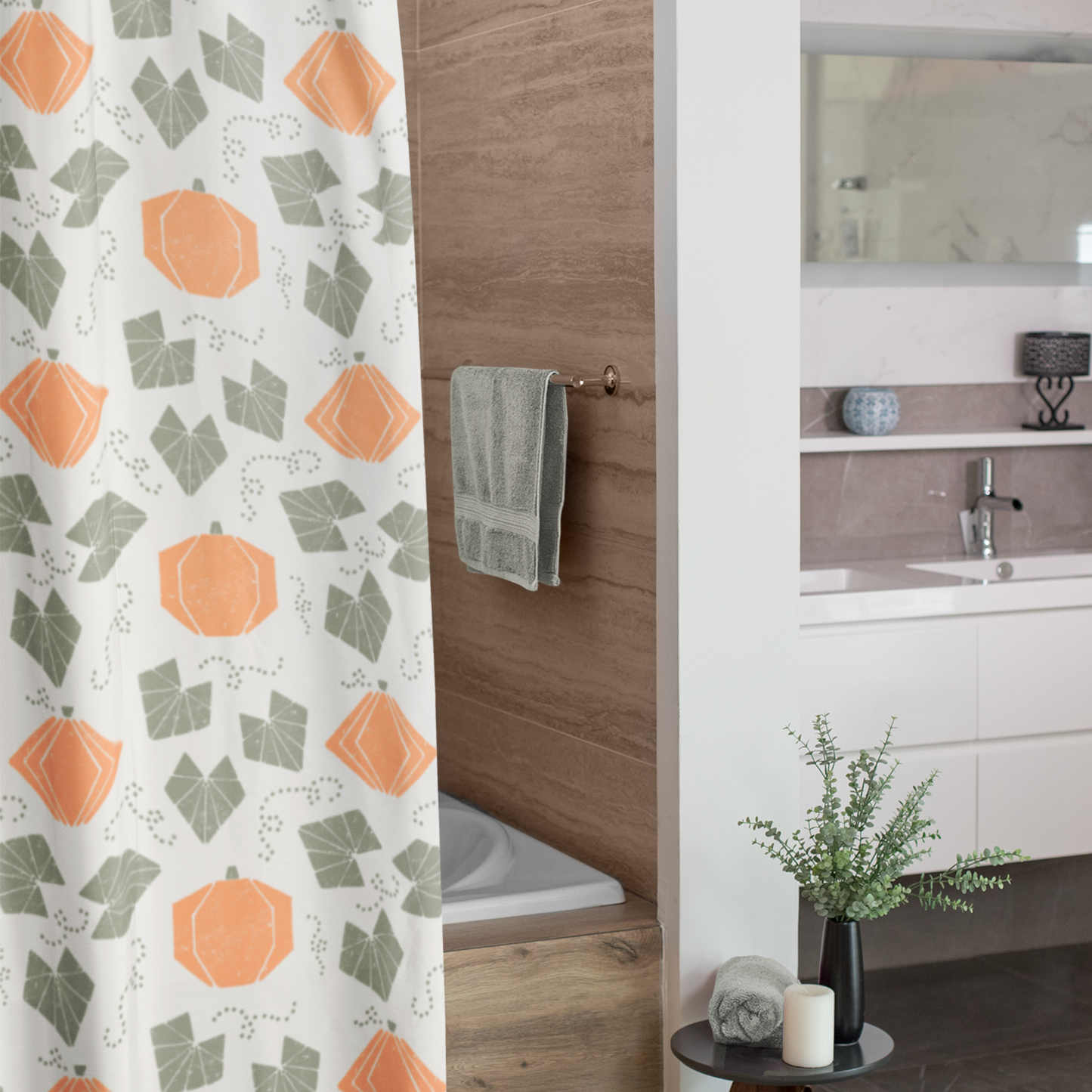 Boho Geometric Pumpkin Patch Shower Curtain
