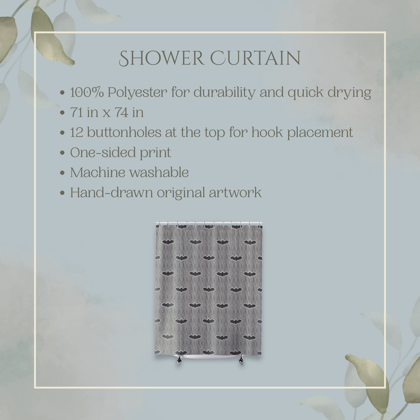 Pin Striped Bat Block Print Shower Curtain