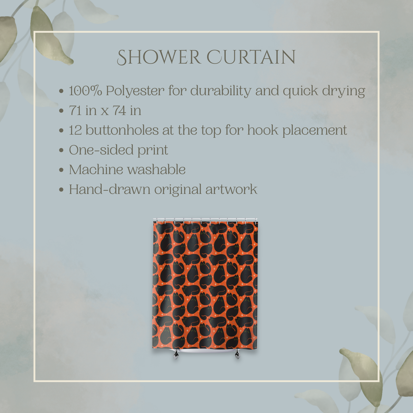 Retro Black Cats Halloween Orange Shower Curtain
