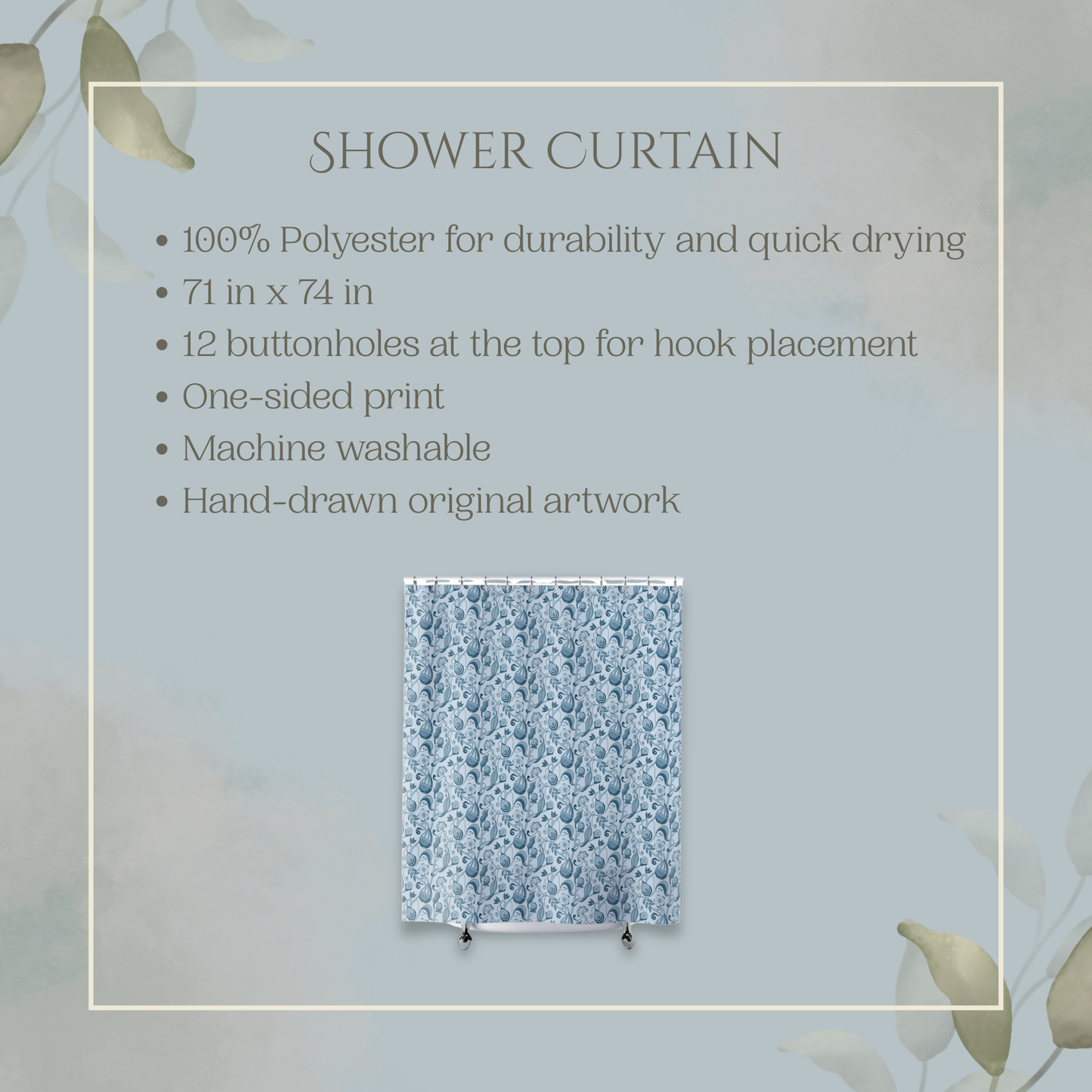 Indian Floral Pear Blue Shower Curtain