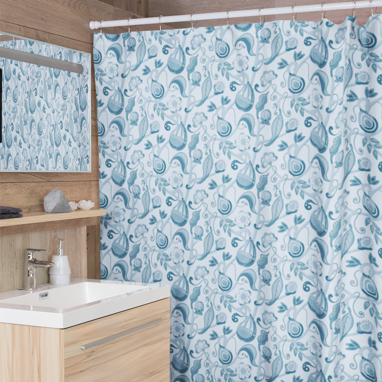 Indian Floral Pear Blue Shower Curtain