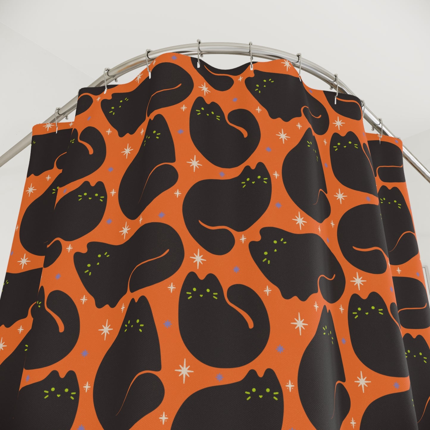 Retro Black Cats Halloween Orange Shower Curtain