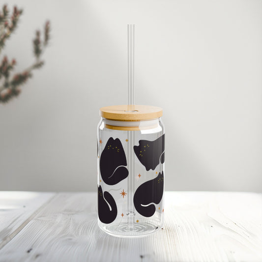 Retro Black Cat 16oz Glass Sipper