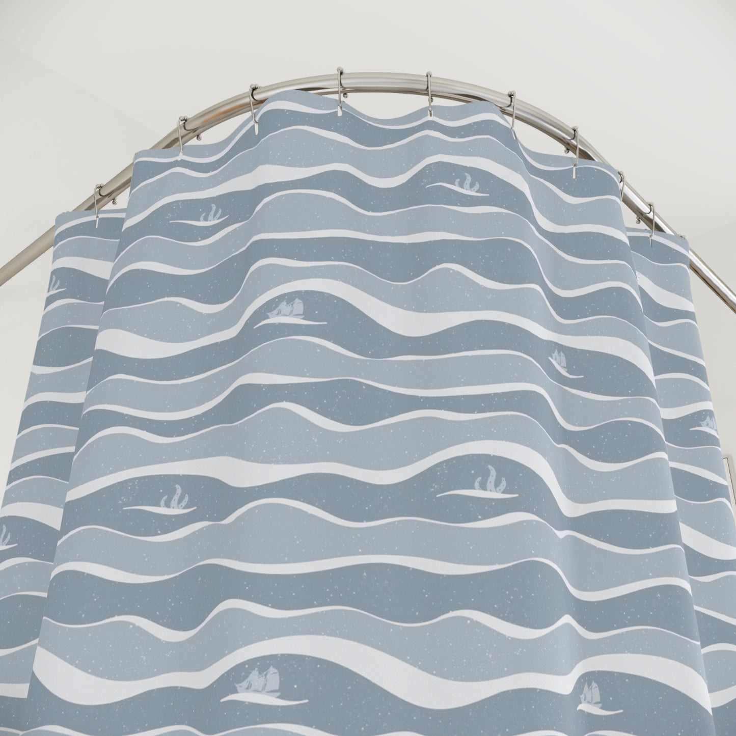 Ocean Wave Pattern with Ship & Kraken Shower Curtain